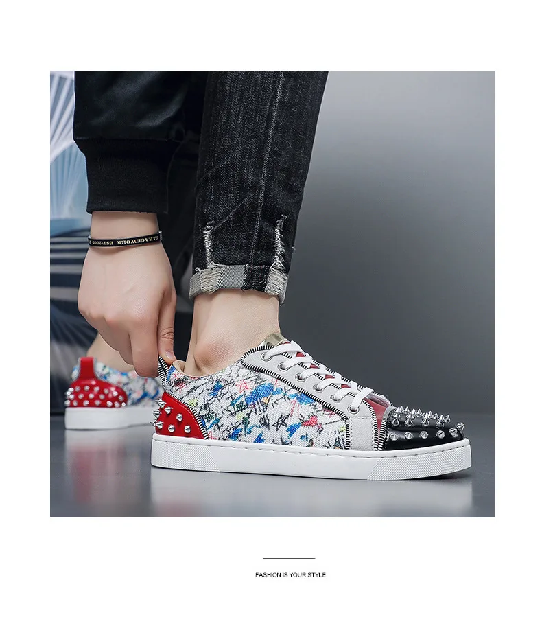 New Street Personality Skate Shoes Men Trend Sneakers Tapered Rivets Casual Studded Trainers Fashion Punk Hip Hop Shoes Man Boy