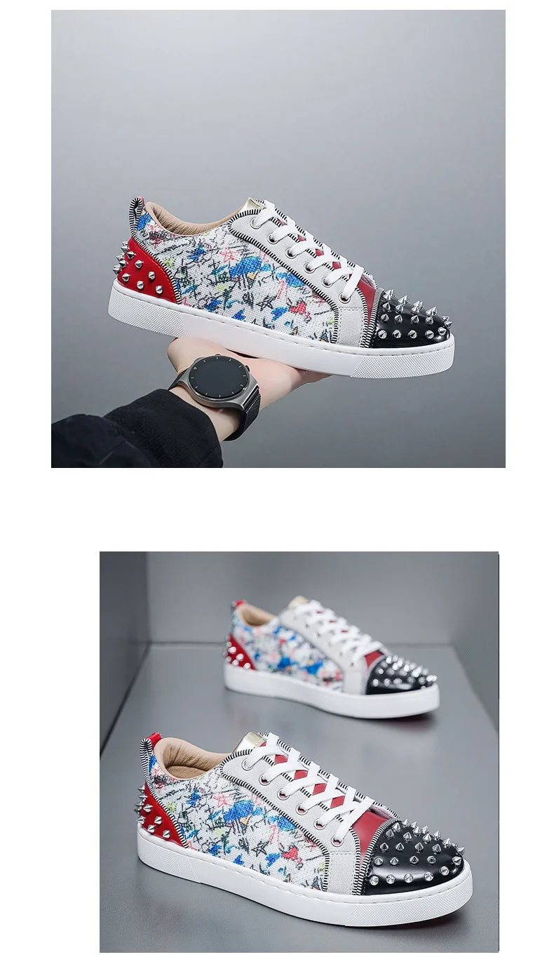New Street Personality Skate Shoes Men Trend Sneakers Tapered Rivets Casual Studded Trainers Fashion Punk Hip Hop Shoes Man Boy