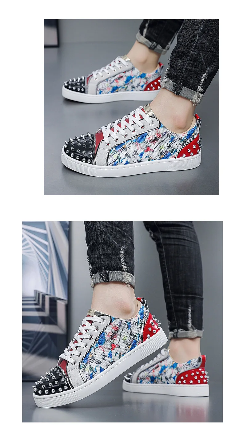 New Street Personality Skate Shoes Men Trend Sneakers Tapered Rivets Casual Studded Trainers Fashion Punk Hip Hop Shoes Man Boy