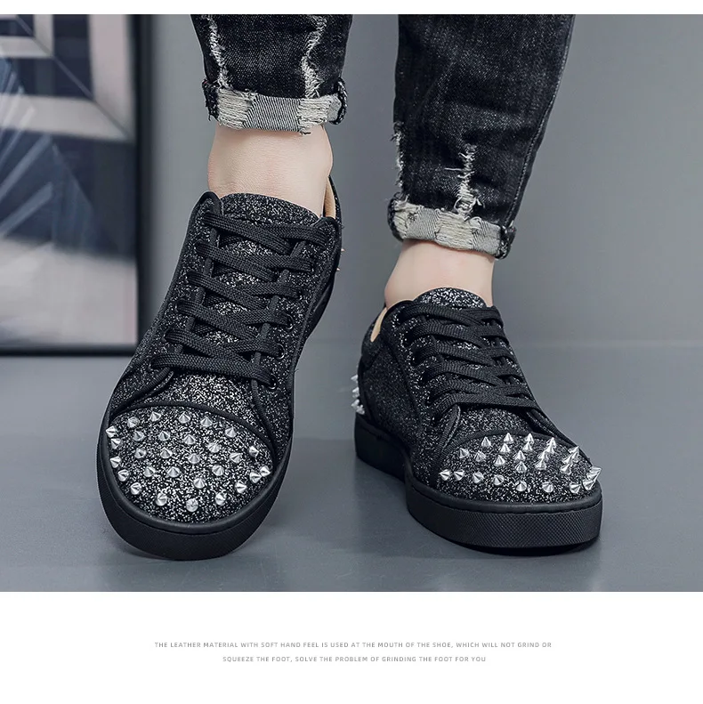 New Street Personality Skate Shoes Men Trend Sneakers Tapered Rivets Casual Studded Trainers Fashion Punk Hip Hop Shoes Man Boy
