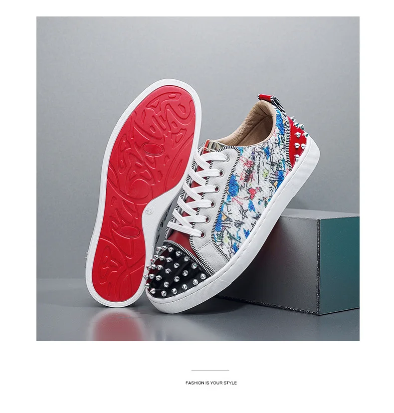 New Street Personality Skate Shoes Men Trend Sneakers Tapered Rivets Casual Studded Trainers Fashion Punk Hip Hop Shoes Man Boy