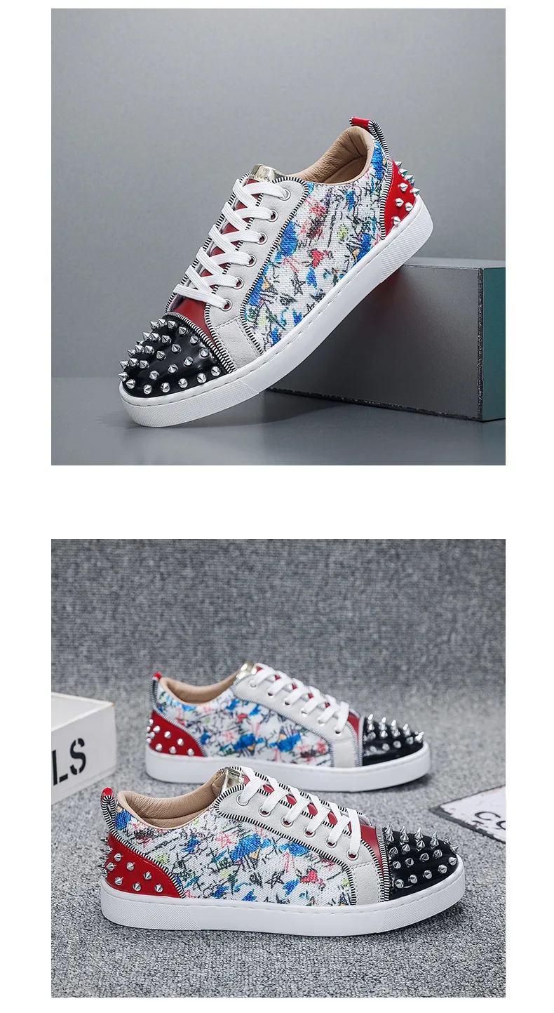 New Street Personality Skate Shoes Men Trend Sneakers Tapered Rivets Casual Studded Trainers Fashion Punk Hip Hop Shoes Man Boy