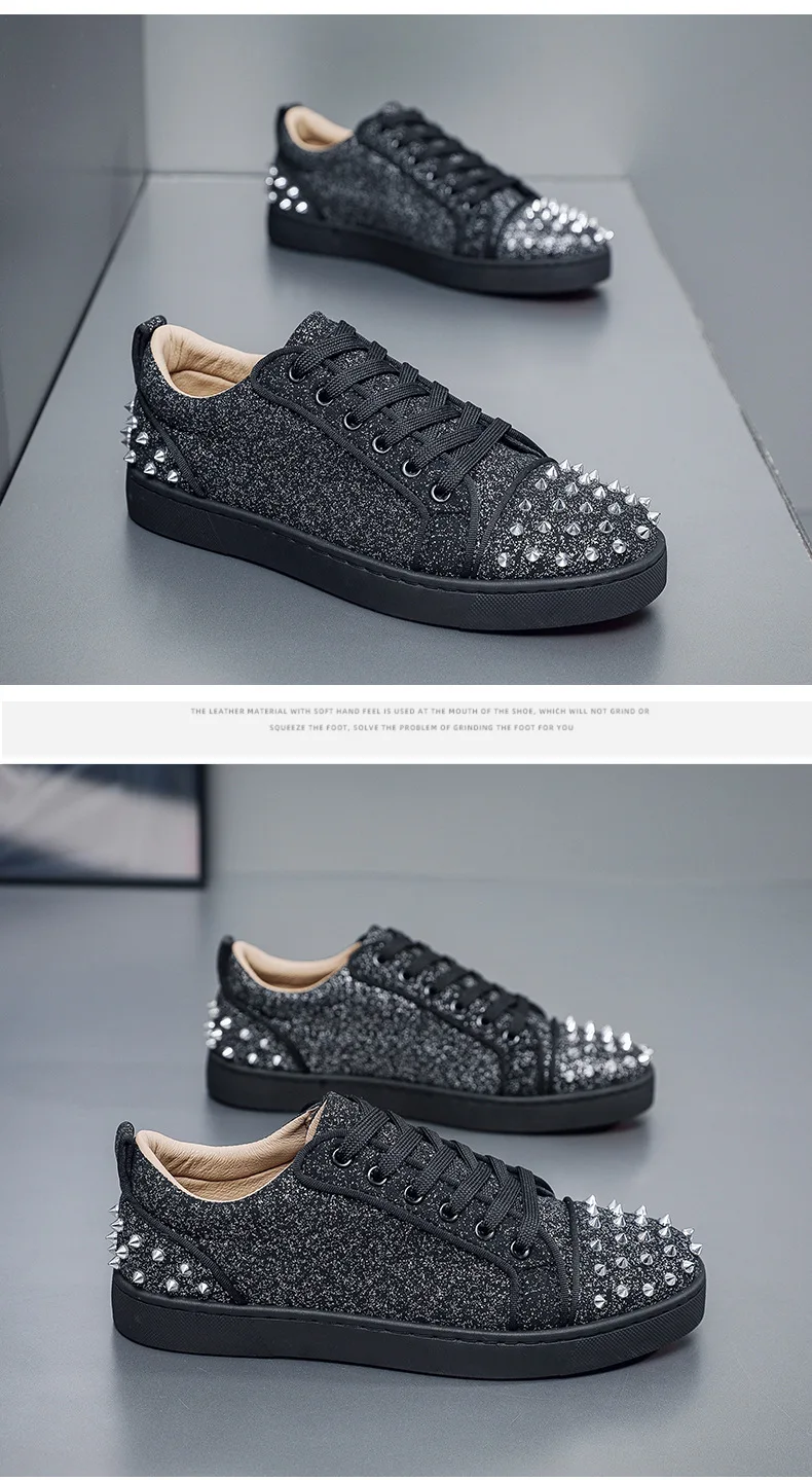 New Street Personality Skate Shoes Men Trend Sneakers Tapered Rivets Casual Studded Trainers Fashion Punk Hip Hop Shoes Man Boy