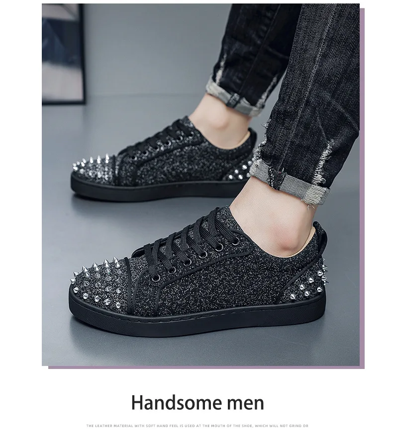 New Street Personality Skate Shoes Men Trend Sneakers Tapered Rivets Casual Studded Trainers Fashion Punk Hip Hop Shoes Man Boy