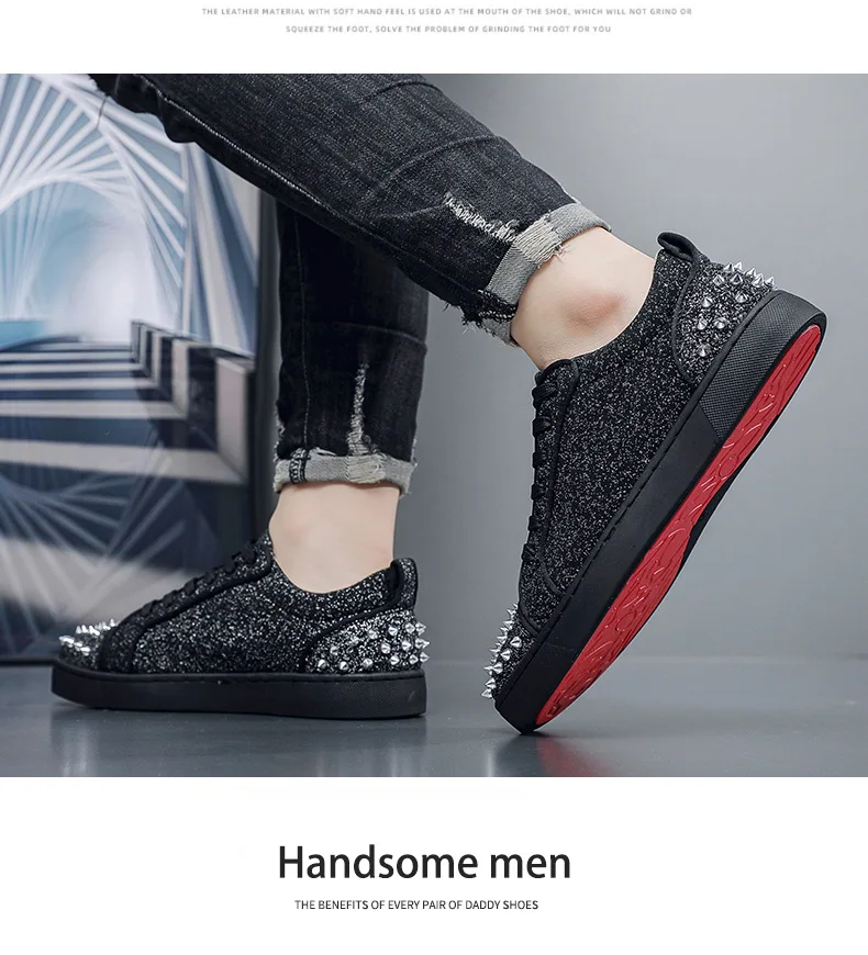 New Street Personality Skate Shoes Men Trend Sneakers Tapered Rivets Casual Studded Trainers Fashion Punk Hip Hop Shoes Man Boy