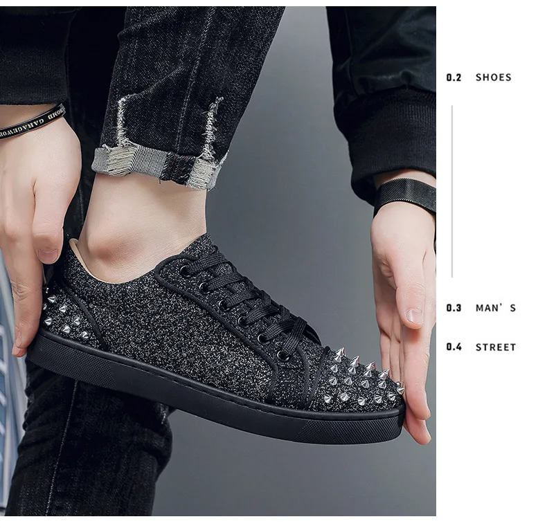 New Street Personality Skate Shoes Men Trend Sneakers Tapered Rivets Casual Studded Trainers Fashion Punk Hip Hop Shoes Man Boy