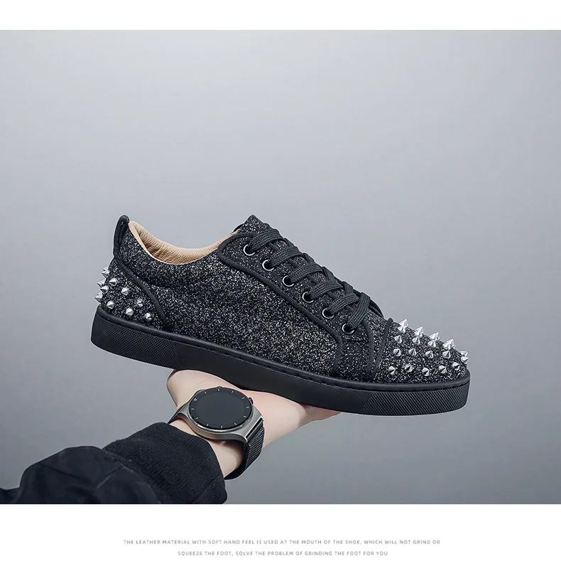 New Street Personality Skate Shoes Men Trend Sneakers Tapered Rivets Casual Studded Trainers Fashion Punk Hip Hop Shoes Man Boy