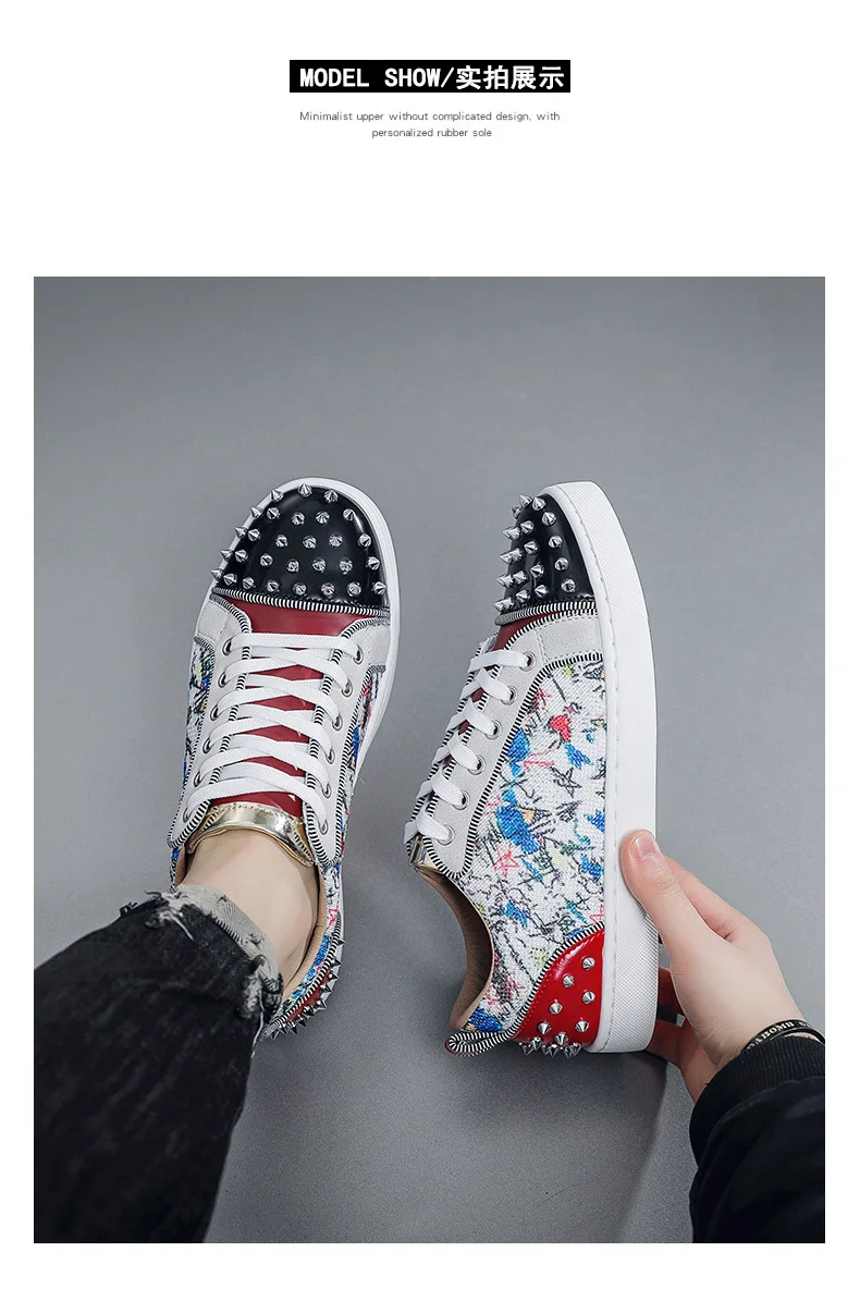 New Street Personality Skate Shoes Men Trend Sneakers Tapered Rivets Casual Studded Trainers Fashion Punk Hip Hop Shoes Man Boy