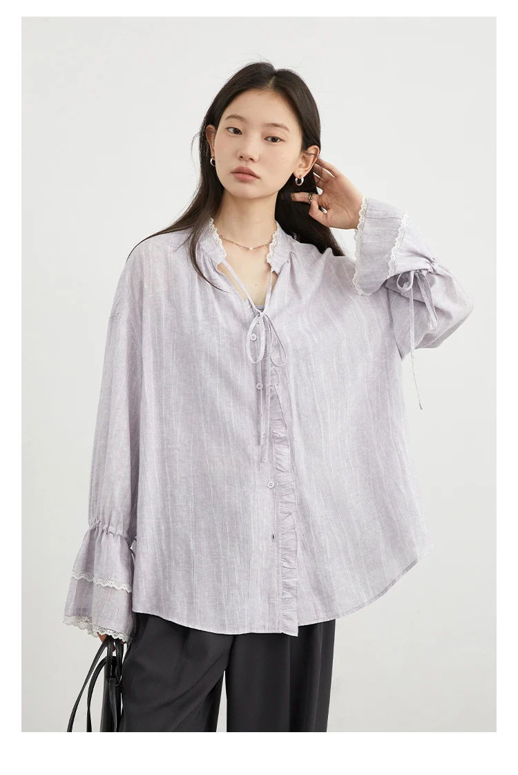 CHIC VEN Women Shirt Single Breasted V-neck Loose Casual Long Sleeve New Stand Up Collar Coat Female Blouse Spring Autumn 2025