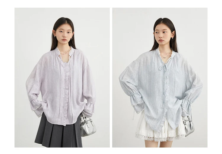 CHIC VEN Women Shirt Single Breasted V-neck Loose Casual Long Sleeve New Stand Up Collar Coat Female Blouse Spring Autumn 2025