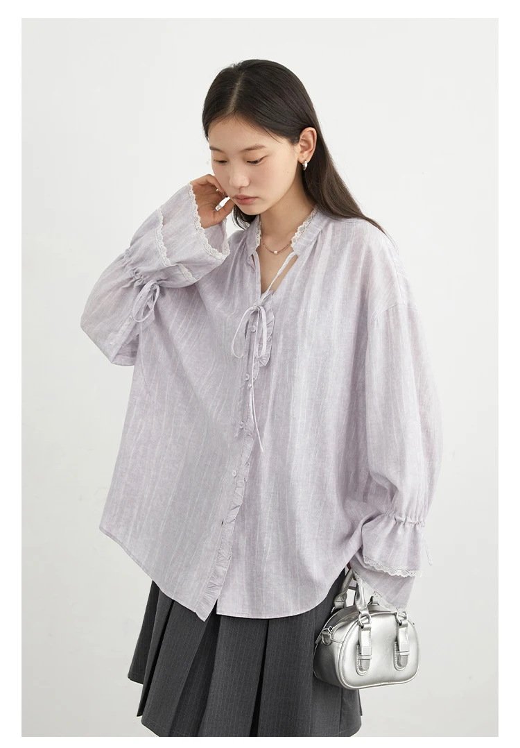 CHIC VEN Women Shirt Single Breasted V-neck Loose Casual Long Sleeve New Stand Up Collar Coat Female Blouse Spring Autumn 2025