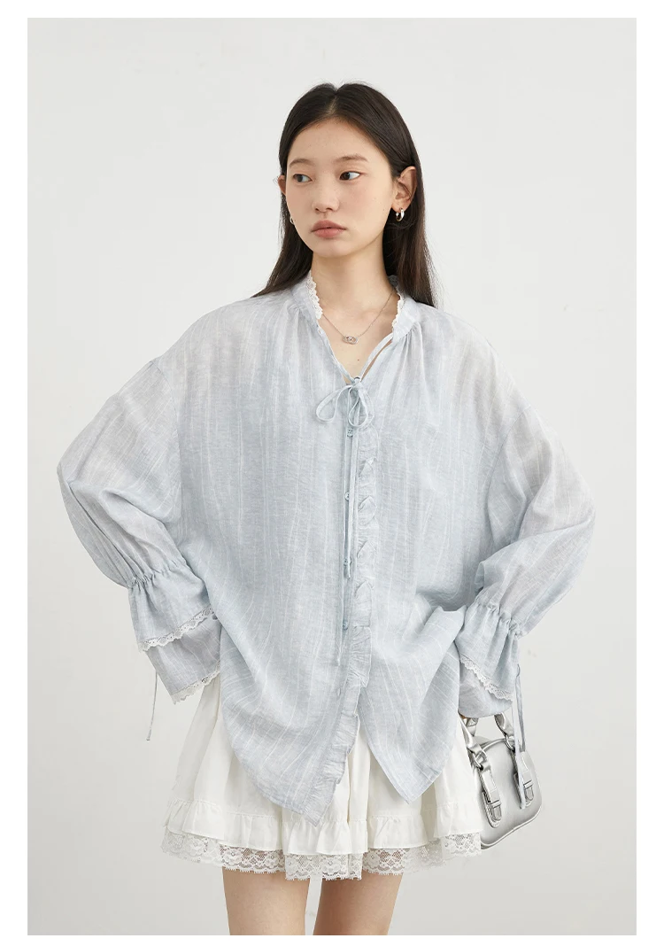 CHIC VEN Women Shirt Single Breasted V-neck Loose Casual Long Sleeve New Stand Up Collar Coat Female Blouse Spring Autumn 2025