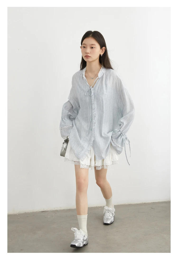 CHIC VEN Women Shirt Single Breasted V-neck Loose Casual Long Sleeve New Stand Up Collar Coat Female Blouse Spring Autumn 2025