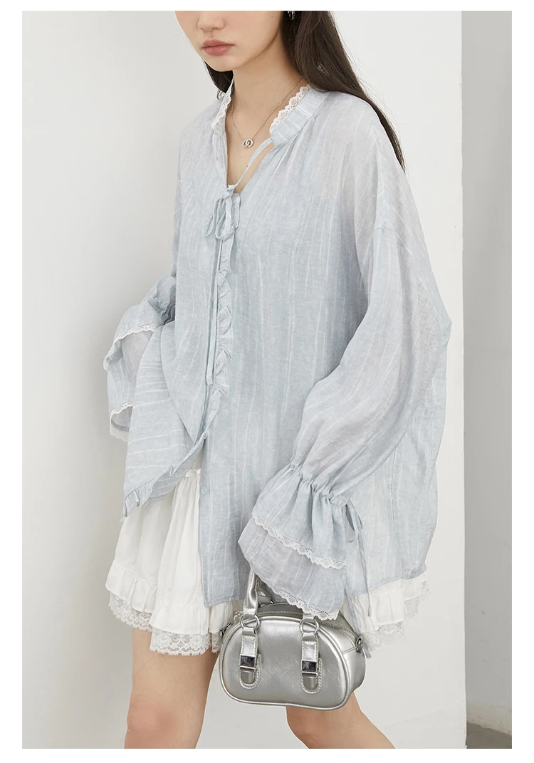 CHIC VEN Women Shirt Single Breasted V-neck Loose Casual Long Sleeve New Stand Up Collar Coat Female Blouse Spring Autumn 2025