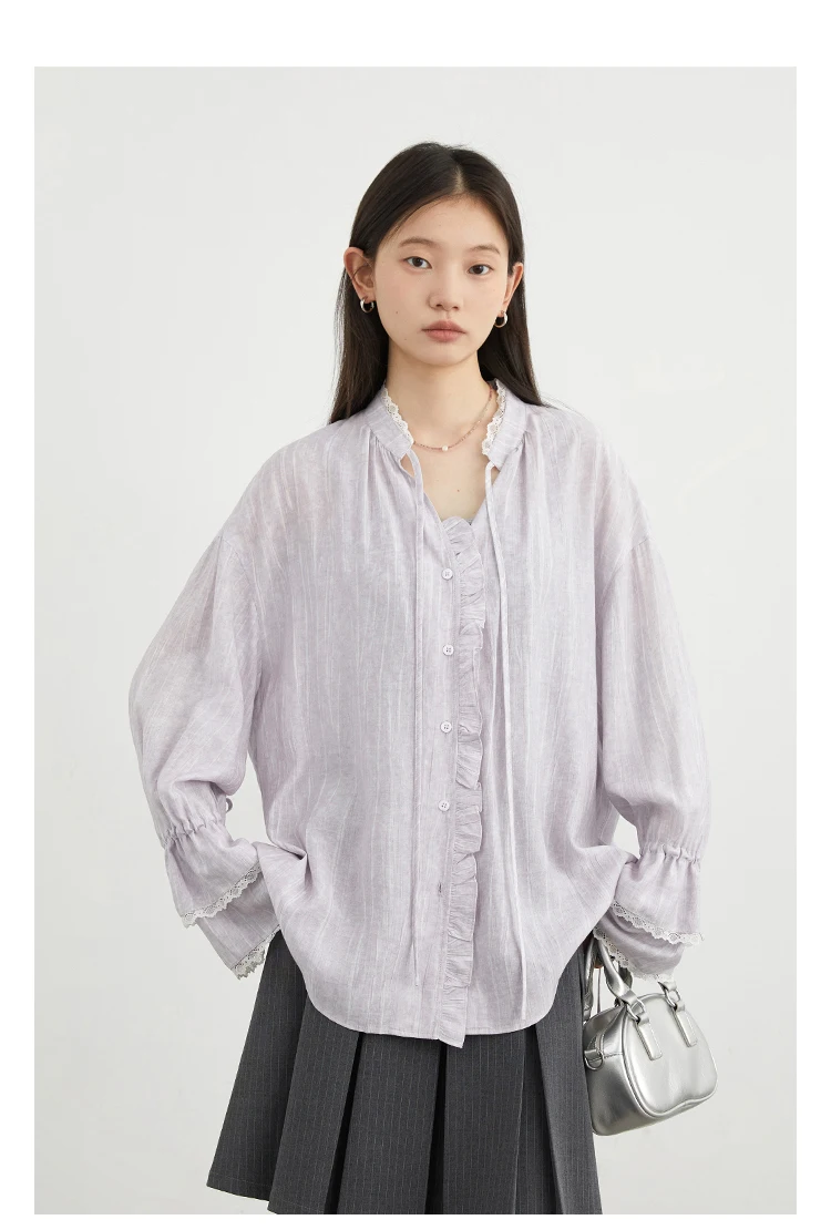 CHIC VEN Women Shirt Single Breasted V-neck Loose Casual Long Sleeve New Stand Up Collar Coat Female Blouse Spring Autumn 2025