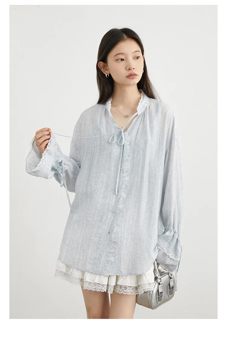 CHIC VEN Women Shirt Single Breasted V-neck Loose Casual Long Sleeve New Stand Up Collar Coat Female Blouse Spring Autumn 2025