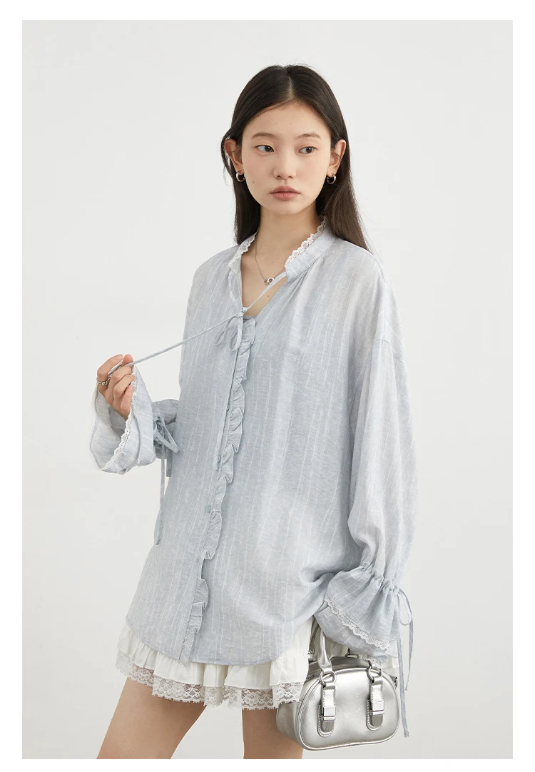 CHIC VEN Women Shirt Single Breasted V-neck Loose Casual Long Sleeve New Stand Up Collar Coat Female Blouse Spring Autumn 2025