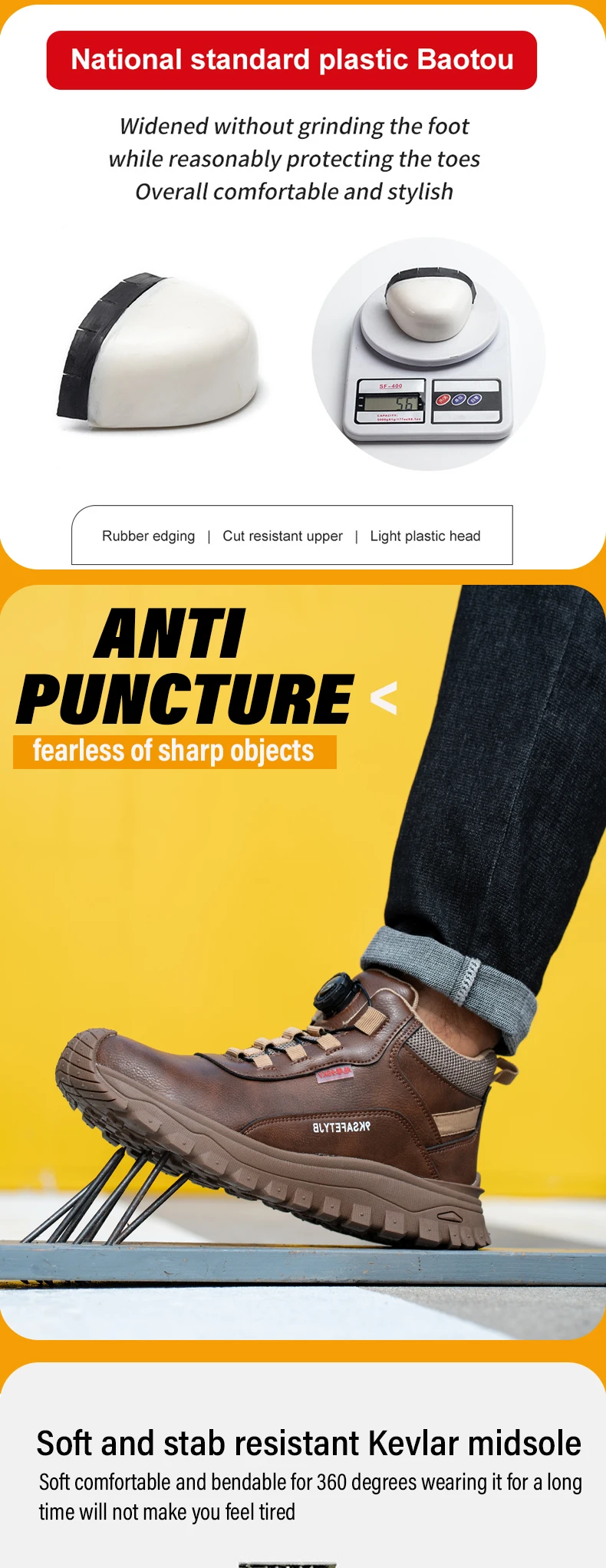 Rotating Button Indestructible Shoes Safety Boots Men Steel Toe Work Boots Waterproof Non-slip Puncture-Proof Protective Shoes
