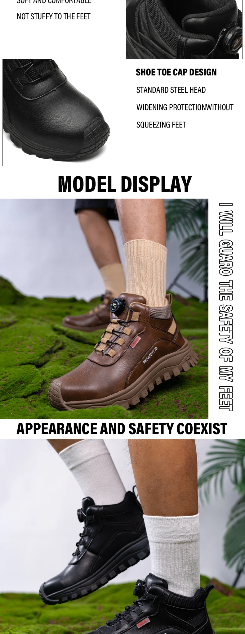 Rotating Button Indestructible Shoes Safety Boots Men Steel Toe Work Boots Waterproof Non-slip Puncture-Proof Protective Shoes