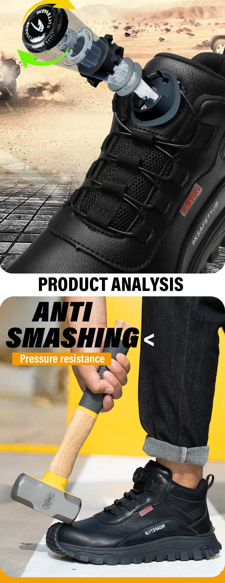 Rotating Button Indestructible Shoes Safety Boots Men Steel Toe Work Boots Waterproof Non-slip Puncture-Proof Protective Shoes