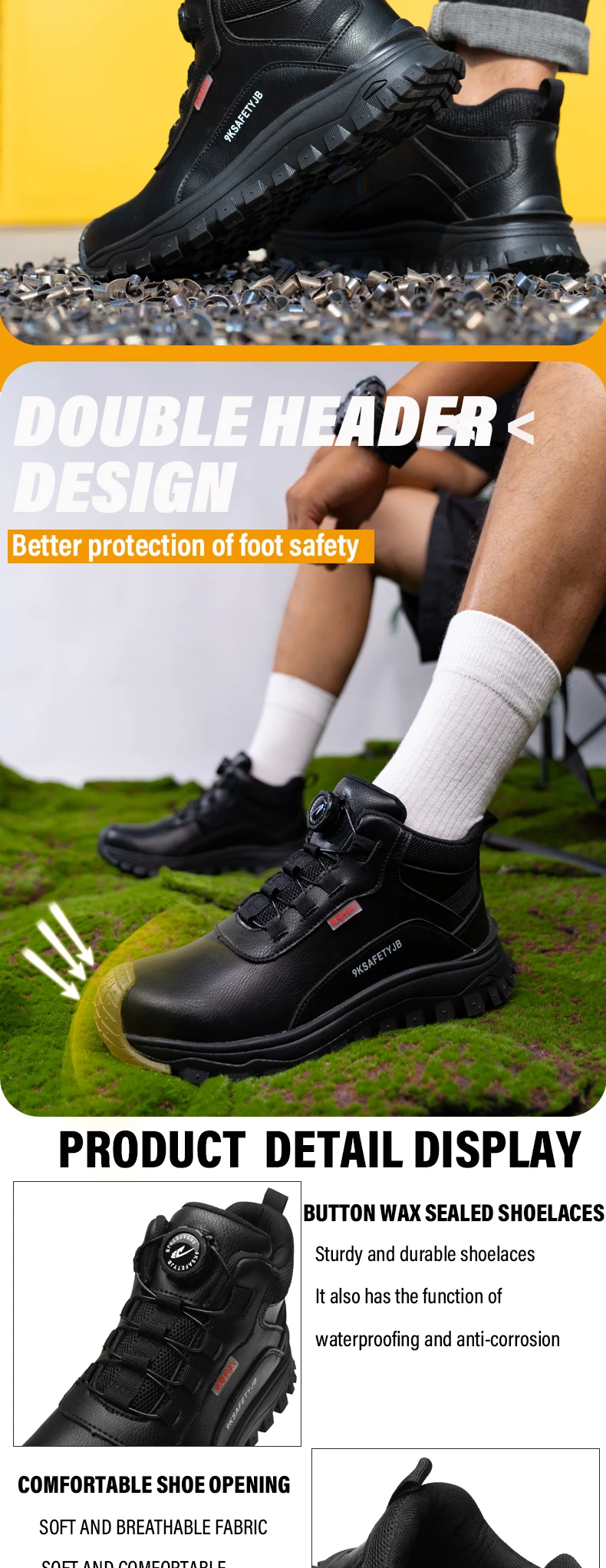 Rotating Button Indestructible Shoes Safety Boots Men Steel Toe Work Boots Waterproof Non-slip Puncture-Proof Protective Shoes