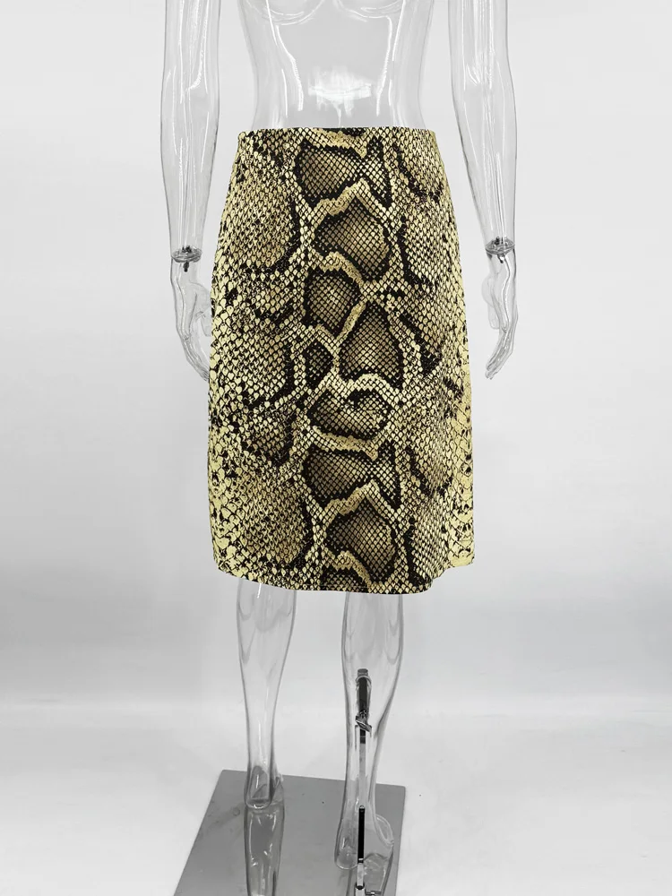 Tossy Snakeskin Printed Fashion Skirt Women's High Waist Slim Contrast Patchwork Commute Streetwear Female Vintage Y2k Skirt