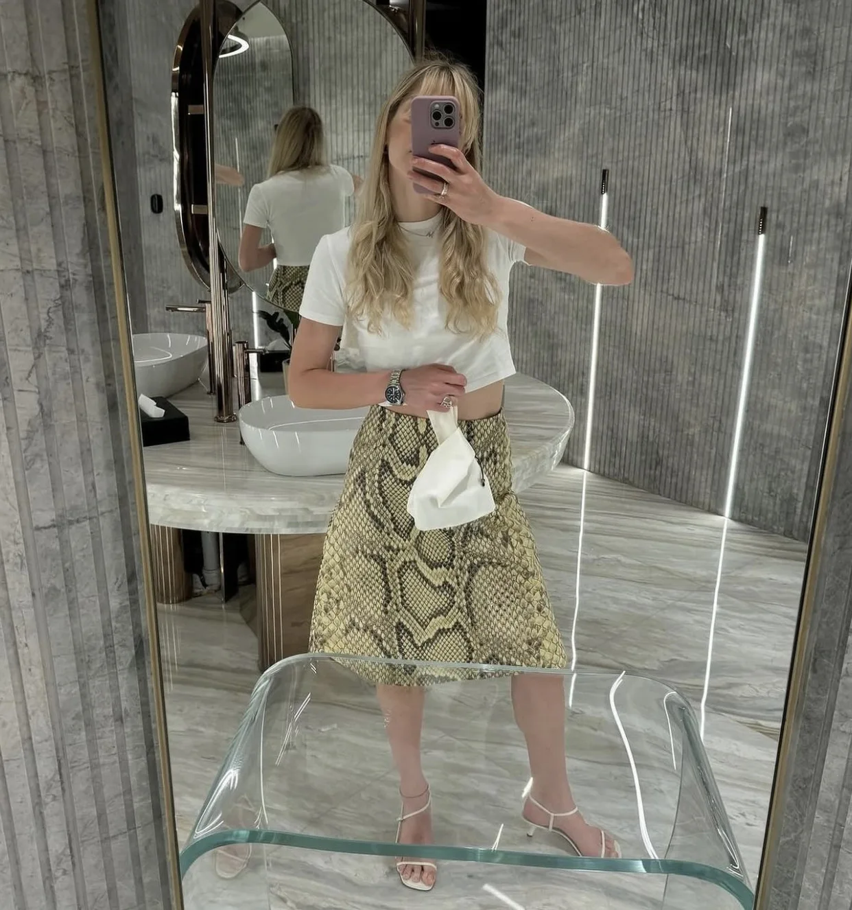 Tossy Snakeskin Printed Fashion Skirt Women's High Waist Slim Contrast Patchwork Commute Streetwear Female Vintage Y2k Skirt