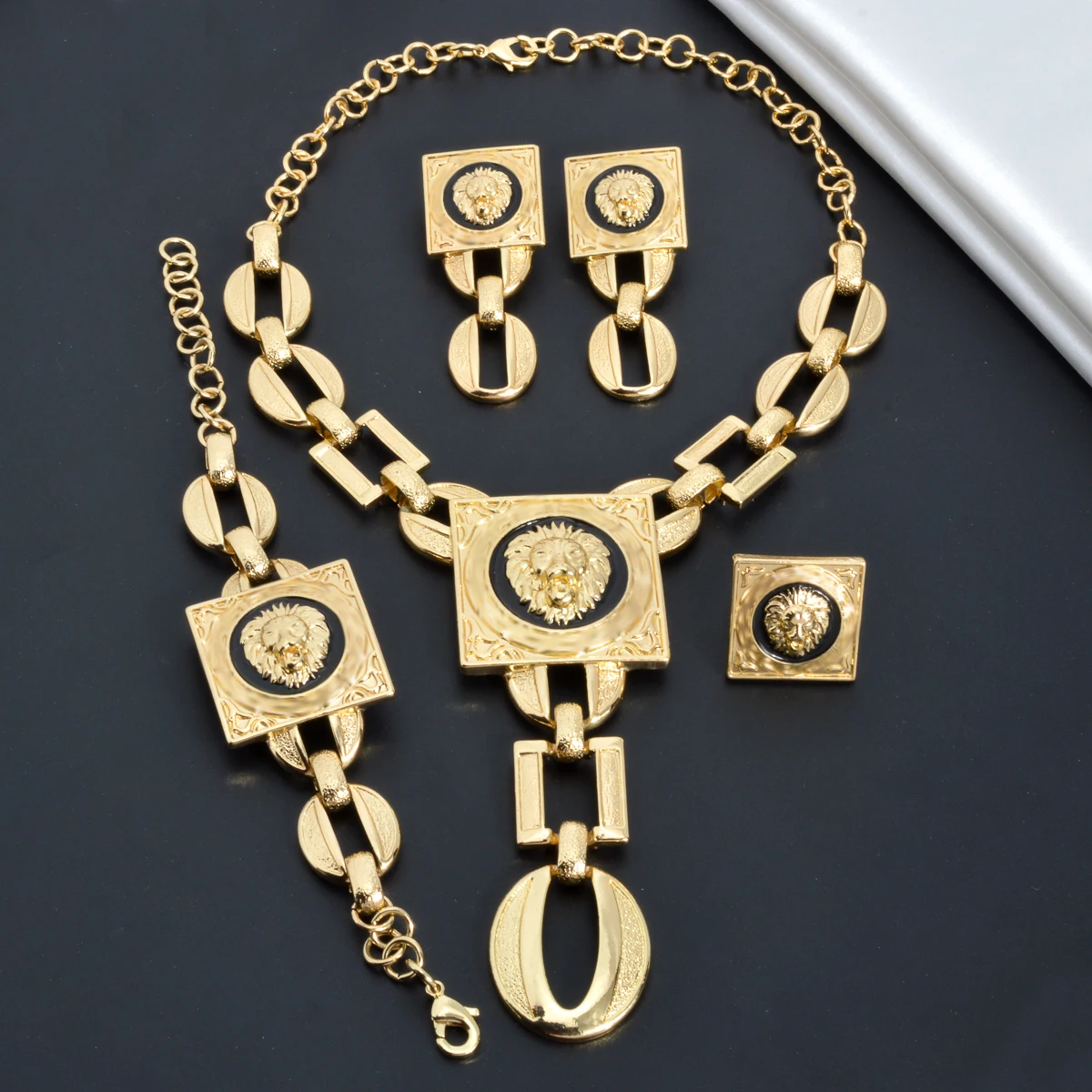 Gold Plated Jewelry Set For Women African Indian Dubai Wedding Jewellery Luxury Choker Necklace Bracelet Earring Cuff Rings