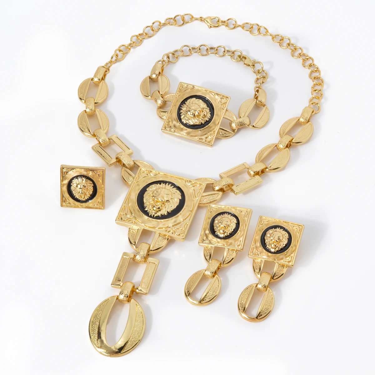 Gold Plated Jewelry Set For Women African Indian Dubai Wedding Jewellery Luxury Choker Necklace Bracelet Earring Cuff Rings