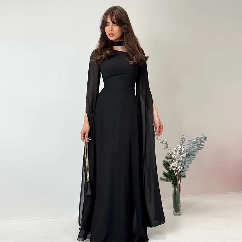 Party Dresses Women Long Dress Round Collar Solid Color Lace Up Tight Waist A Line 2025 Female Vestidos Temperament Maxi Gown