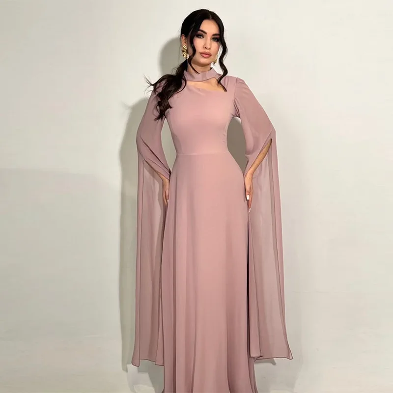 Party Dresses Women Long Dress Round Collar Solid Color Lace Up Tight Waist A Line 2025 Female Vestidos Temperament Maxi Gown