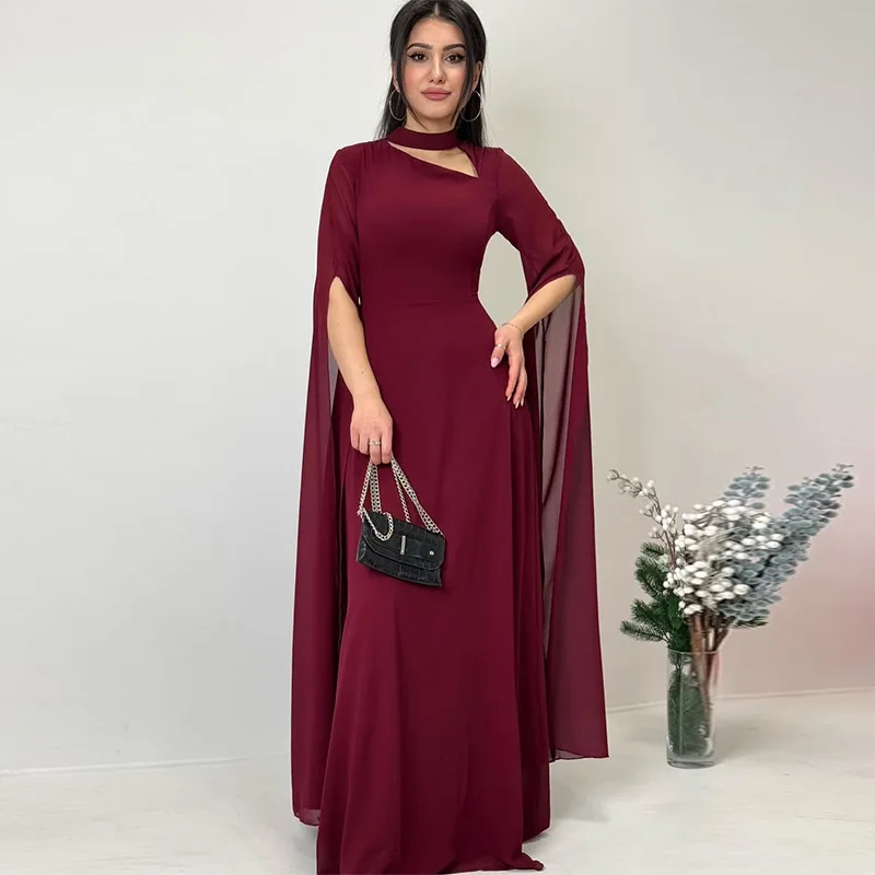 Party Dresses Women Long Dress Round Collar Solid Color Lace Up Tight Waist A Line 2025 Female Vestidos Temperament Maxi Gown