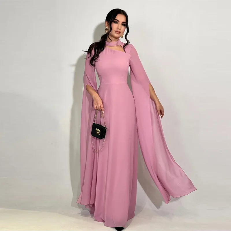 Party Dresses Women Long Dress Round Collar Solid Color Lace Up Tight Waist A Line 2025 Female Vestidos Temperament Maxi Gown