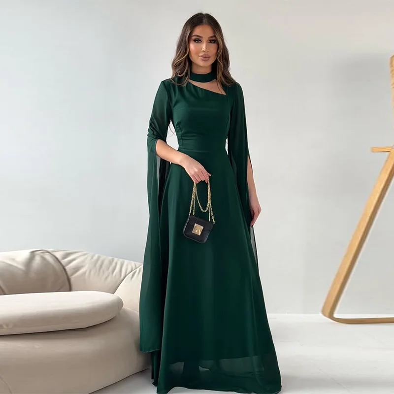 Party Dresses Women Long Dress Round Collar Solid Color Lace Up Tight Waist A Line 2025 Female Vestidos Temperament Maxi Gown