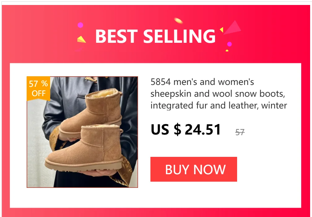 5854 Men's and Women's Sheepskin and Wool Snow Boots, Integrated Fur and Leather, Winter Thick and Warm Women's Boots