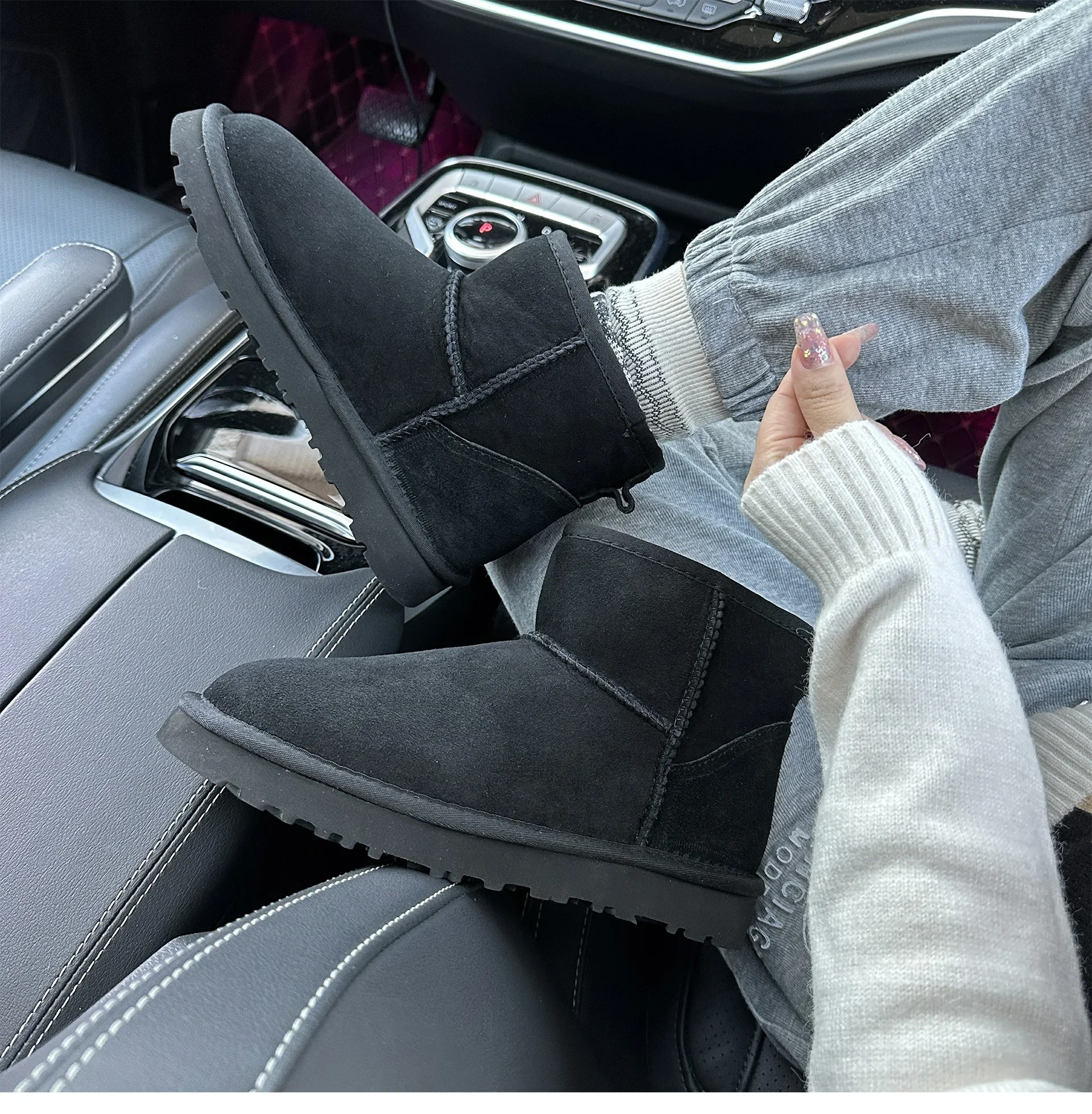 5854 Men's and Women's Sheepskin and Wool Snow Boots, Integrated Fur and Leather, Winter Thick and Warm Women's Boots