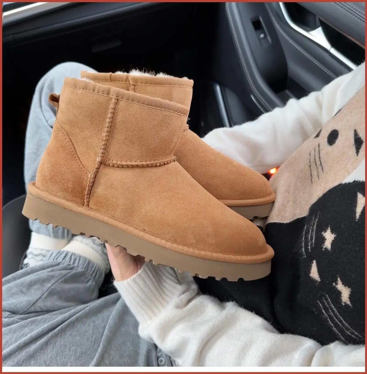 5854 Men's and Women's Sheepskin and Wool Snow Boots, Integrated Fur and Leather, Winter Thick and Warm Women's Boots