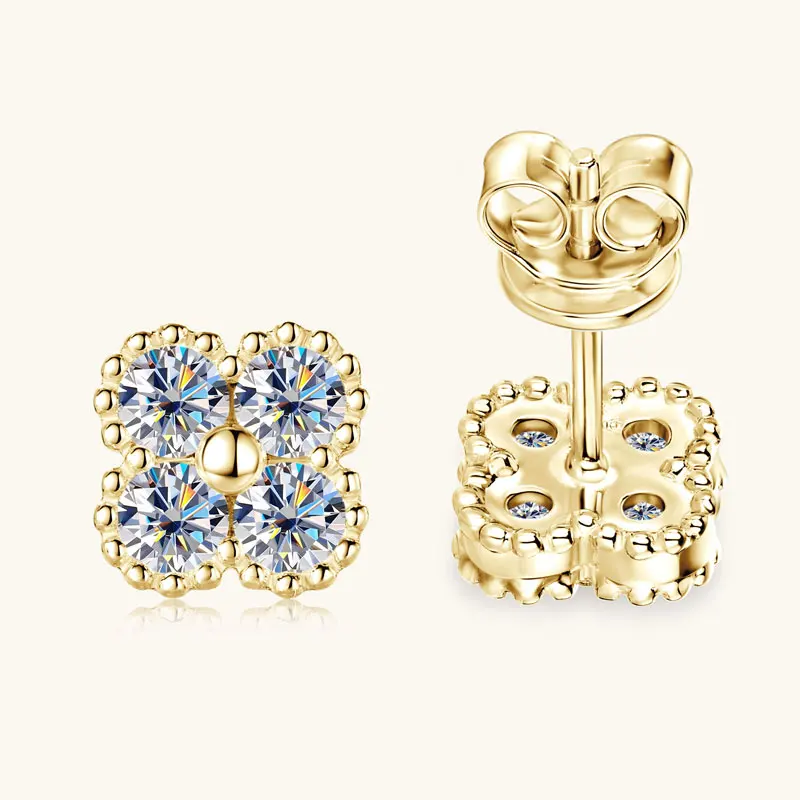 2025 Trendy Four Clover Moissanite Stud Earrings 925 Sterling Silver Flower Piercing Ear Jewelry for Women 3mm Lab Diamond Gifts