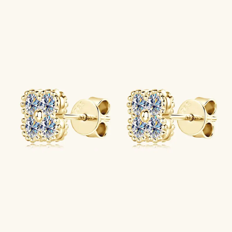 2025 Trendy Four Clover Moissanite Stud Earrings 925 Sterling Silver Flower Piercing Ear Jewelry for Women 3mm Lab Diamond Gifts