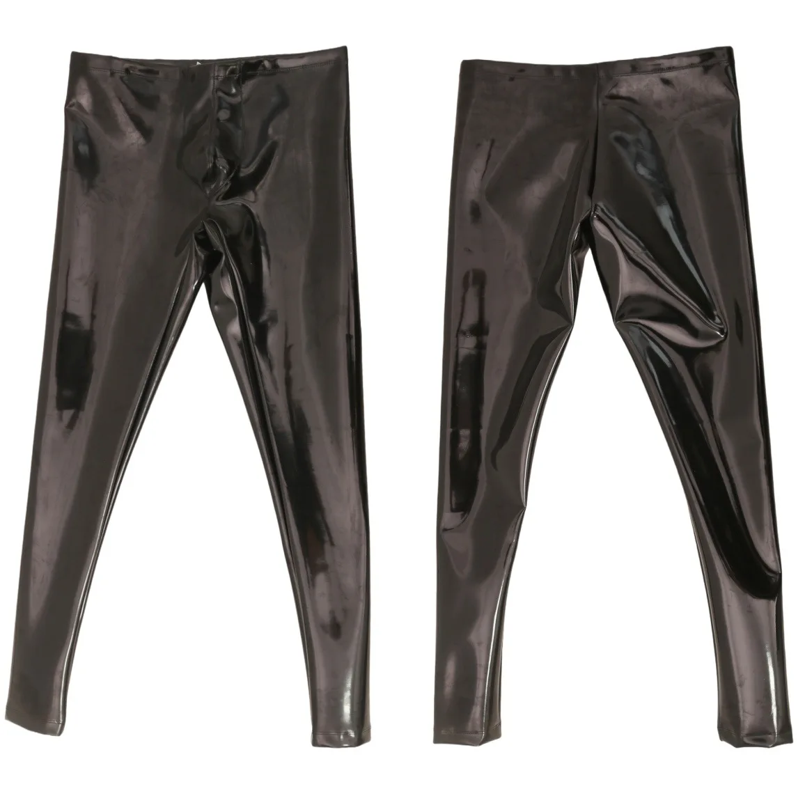 Sexy Men Waterproof PU Elastic Pencil Pants No-clean Double Side Slim Leg Trousers Latex Faux Leather Punk Shaping Pants Plus