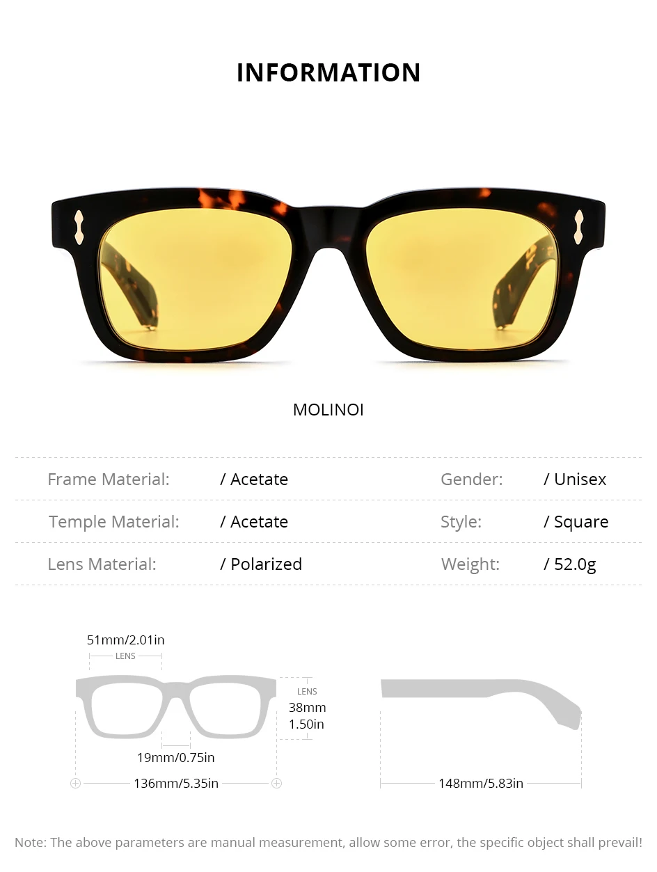 HEPIDEM Acetate Polarized Sun Glasses Women Johnny Depp Brand Designer Glasses Thick Square Sunglasses Men RINI-T