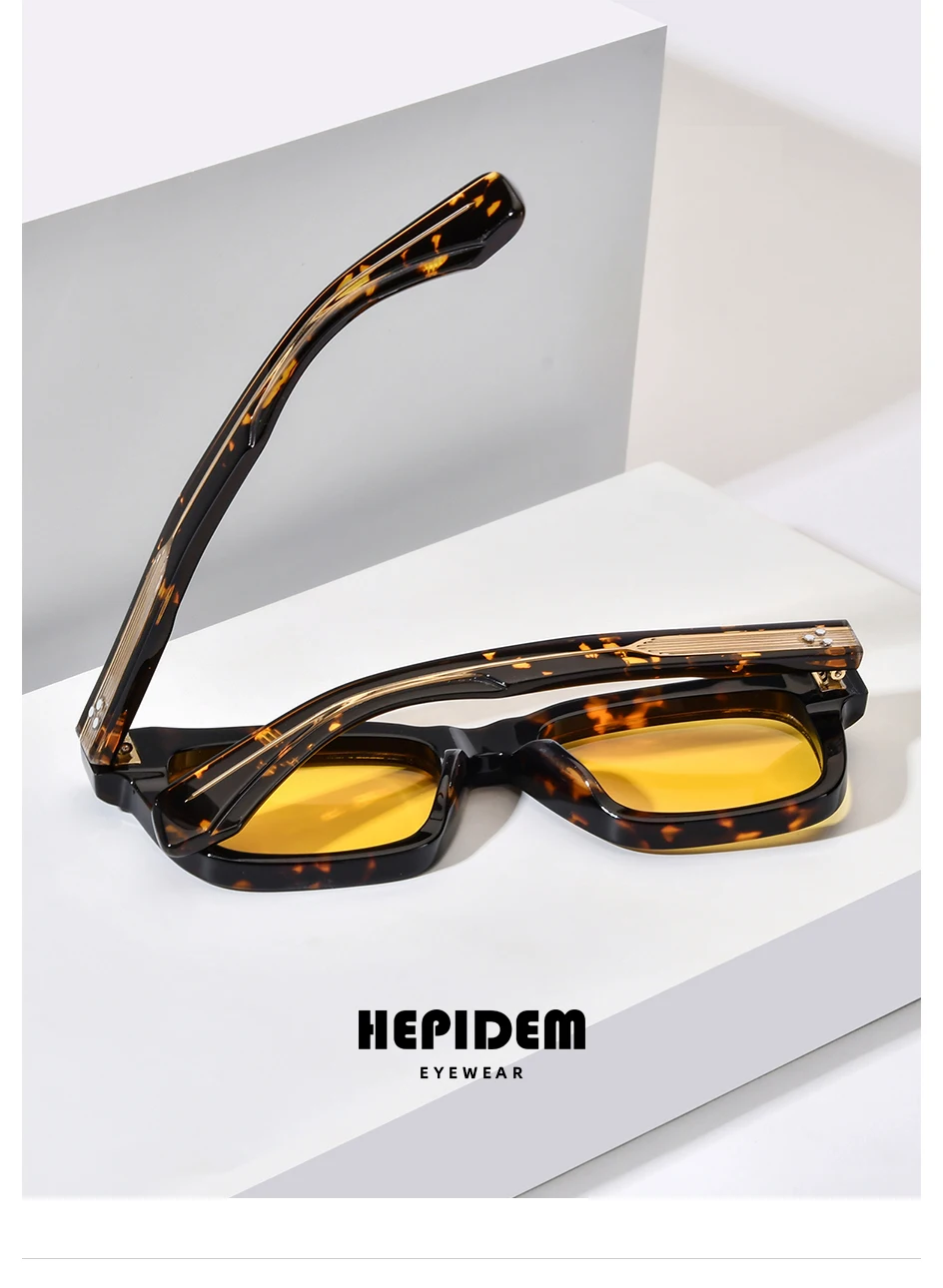 HEPIDEM Acetate Polarized Sun Glasses Women Johnny Depp Brand Designer Glasses Thick Square Sunglasses Men RINI-T