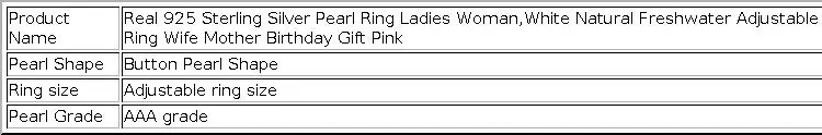 Real 925 Silver Pearl Rings Woman,Luxury White Natural Freshwater Adjustable Pearl Ring Wife Mother Birthday Gift Pink