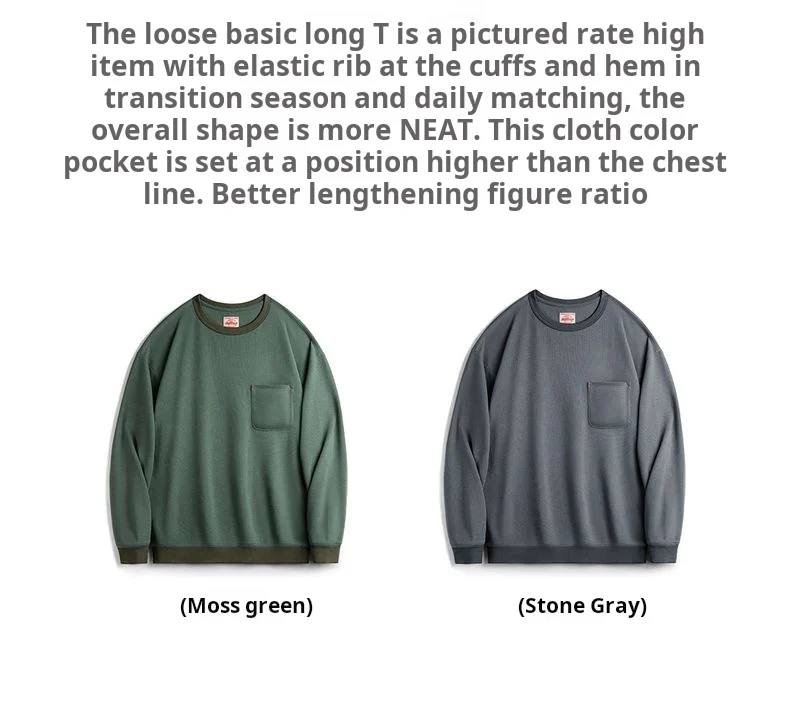Maden Casual Waffle Knit Pocket Hoodie Men's Spring Loose Fit Long Sleeve Pullover Round Neck Sweatshirt Comfortable T-Shirt