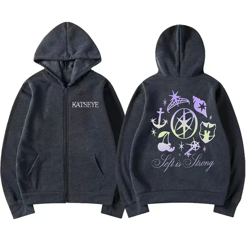 Katseye Graphics tracksuit vintage Hoodie Men Women 2025 tops Fleece fashion clothes Hip Hop Coat Zip Up Jacket Loose streetwear