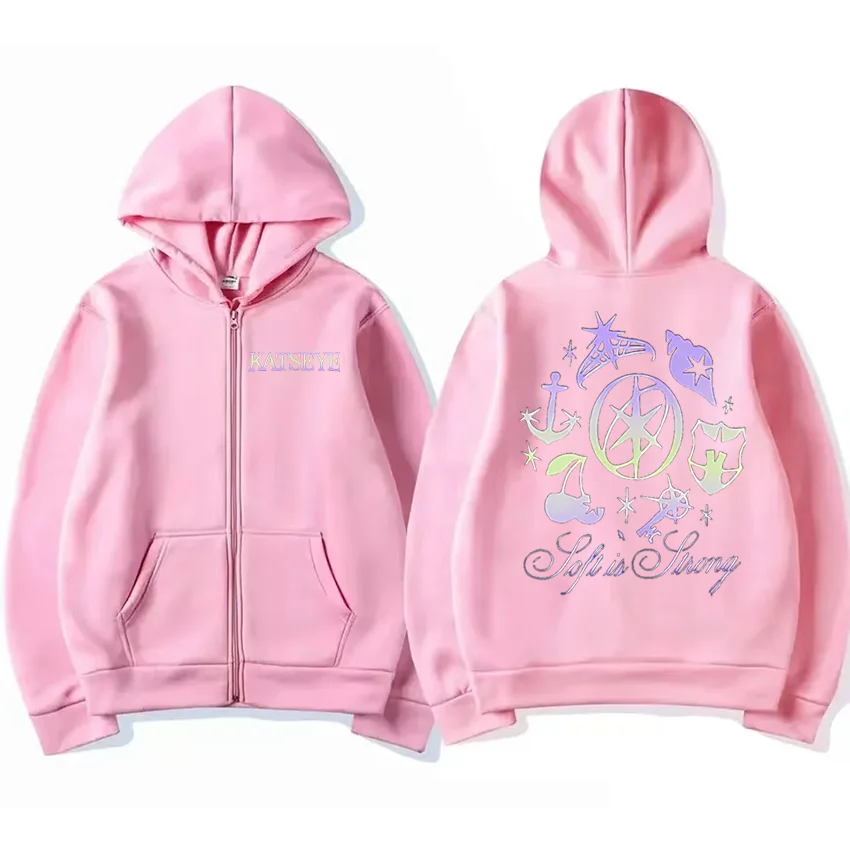 Katseye Graphics tracksuit vintage Hoodie Men Women 2025 tops Fleece fashion clothes Hip Hop Coat Zip Up Jacket Loose streetwear