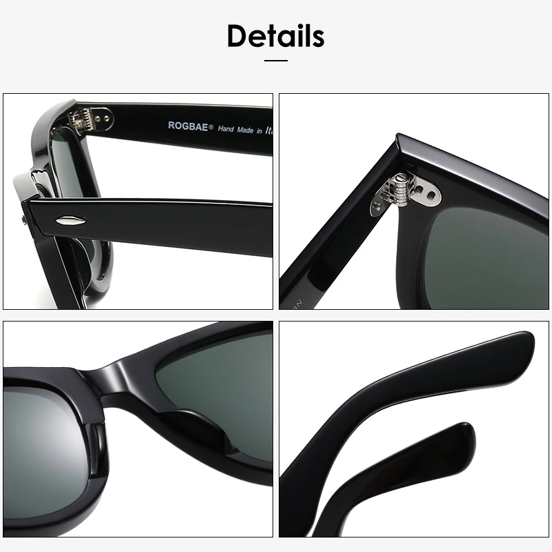 ROGBAE Tilting sunglasses men classics Glass lens Acetate sun glasses R214s Luxury Brand Rivet Design Goggles Female sunglass
