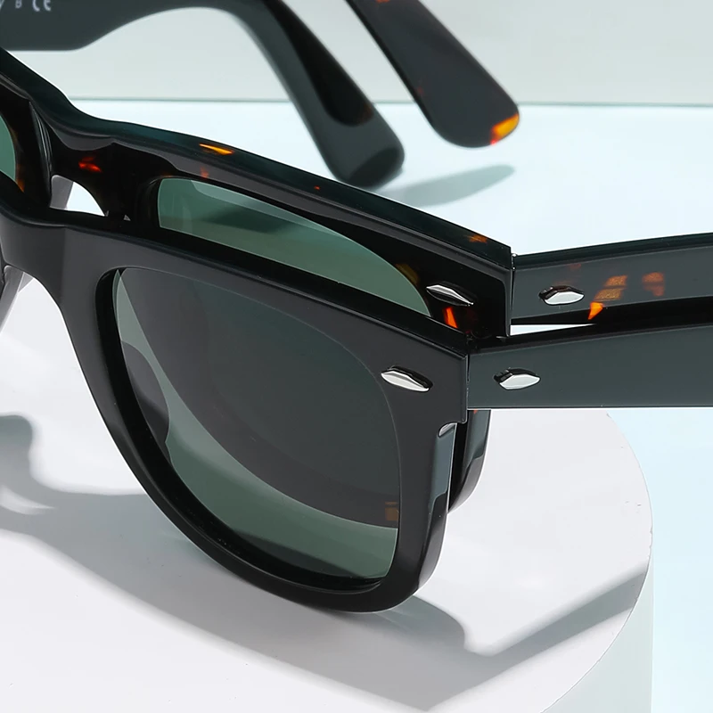 ROGBAE Tilting sunglasses men classics Glass lens Acetate sun glasses R214s Luxury Brand Rivet Design Goggles Female sunglass
