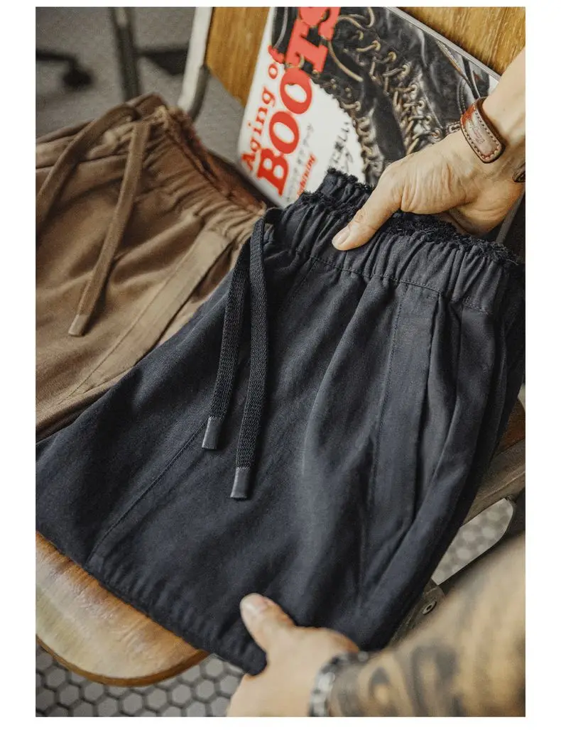 Maden Vintage Men‘s Casual Pants Straight-Leg Loose Fit Beck Pants Fringed Elastic Waist Chill Trousers for Autumn Commuting