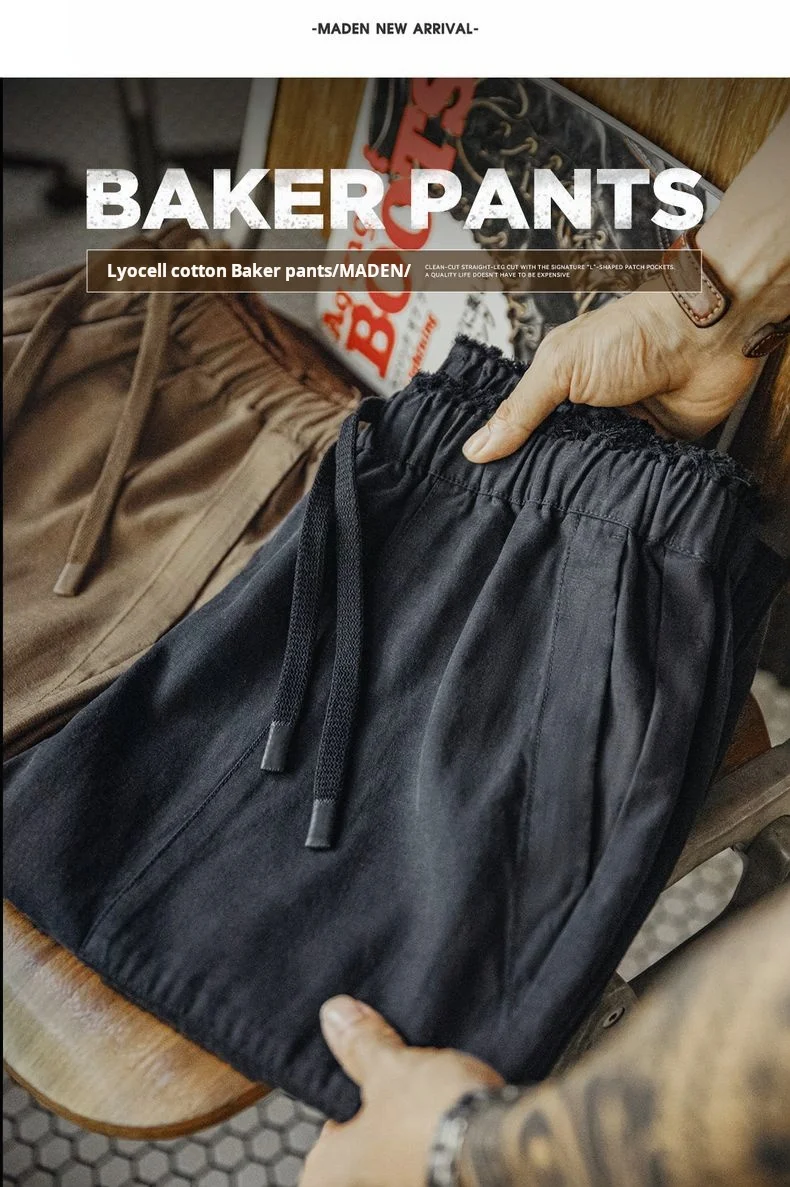Maden Vintage Men‘s Casual Pants Straight-Leg Loose Fit Beck Pants Fringed Elastic Waist Chill Trousers for Autumn Commuting